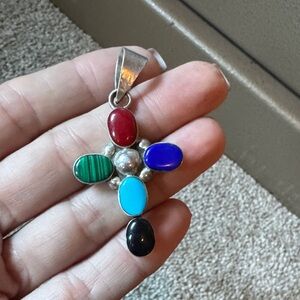 Multicolor Stone silver Cross Pendant